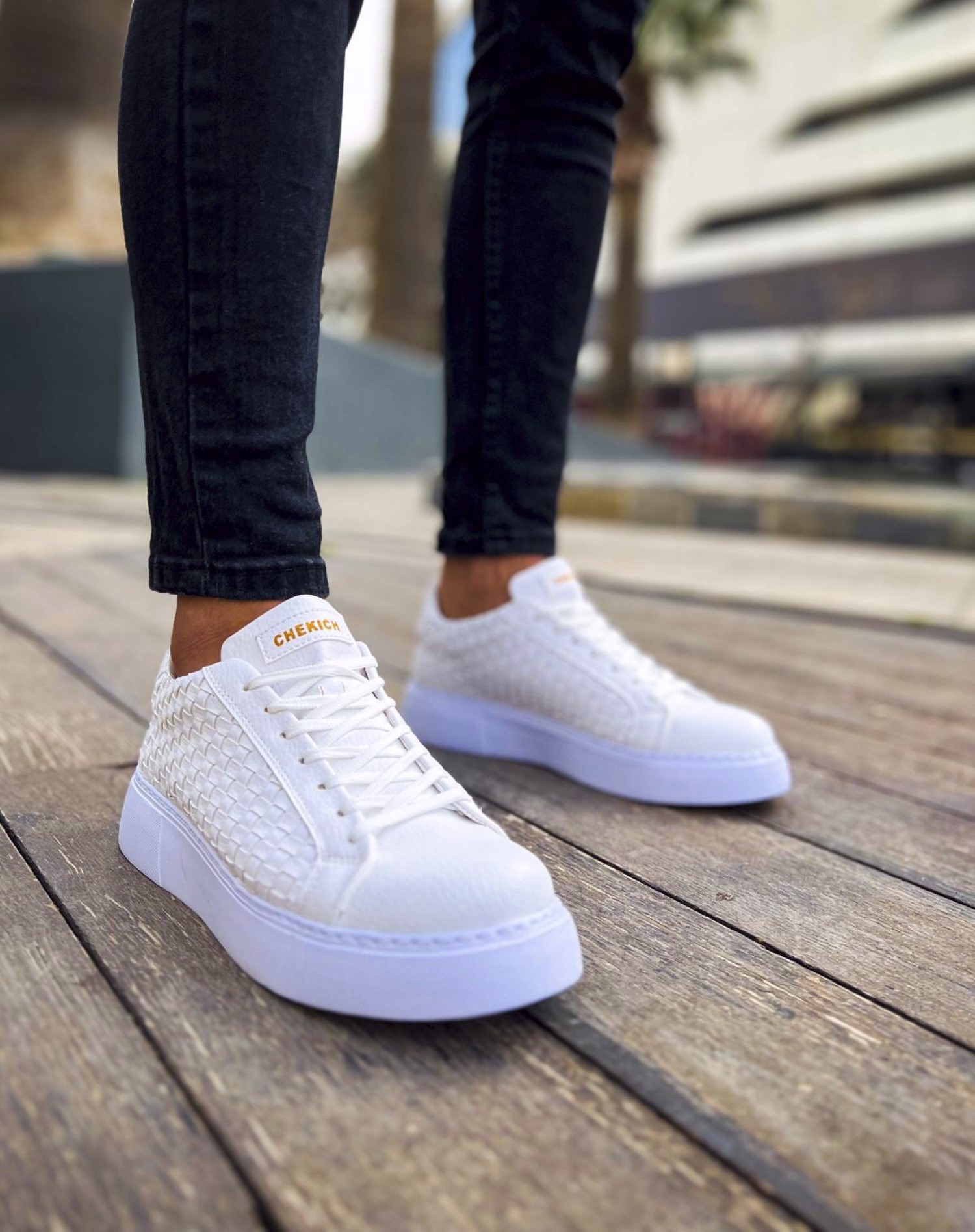 Ανδρικά λευκά sneakers δερματίνη πλεκτό σχέδιο CH203W φωτογραφία